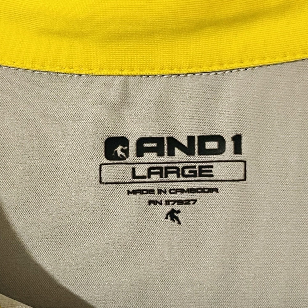 AND1‎ Wrap Around 1  Basketball Polo Shirt Large Yellow and Black Logo - Picture 5 of 10